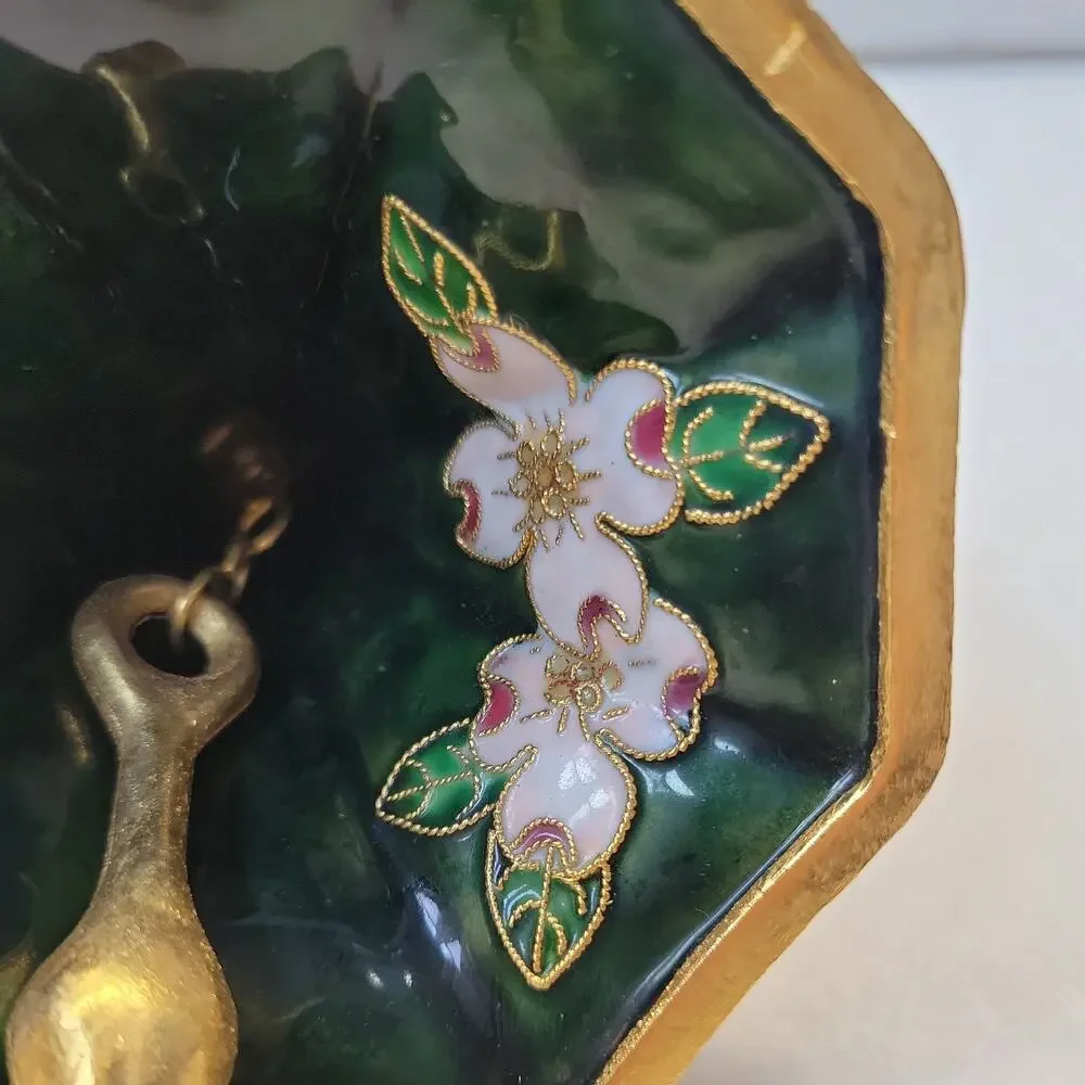 Vintage Tulip Shaped Brass Bell Champleve Cloisonne Ornament Floral Dogwood